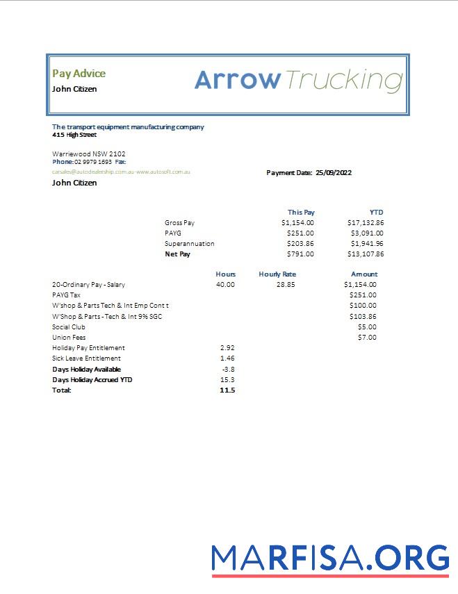 Printable Transport equipment manufacturing company earning statement sample